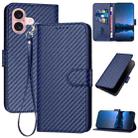 For iPhone 16 YX0070 Carbon Fiber Buckle Leather Phone Case with Lanyard(Royal Blue) - 1