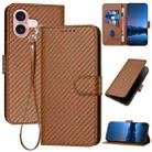 For iPhone 16 YX0070 Carbon Fiber Buckle Leather Phone Case with Lanyard(Coffee) - 1