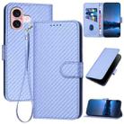 For iPhone 16 YX0070 Carbon Fiber Buckle Leather Phone Case with Lanyard(Light Purple) - 1