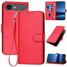 For iPhone 17 Air YX0070 Carbon Fiber Buckle Leather Phone Case with Lanyard(Red) - 1