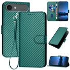 For iPhone 17 Air YX0070 Carbon Fiber Buckle Leather Phone Case with Lanyard(Dark Green) - 1