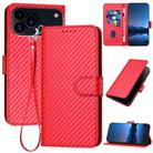 For iPhone 17 Pro Max YX0070 Carbon Fiber Buckle Leather Phone Case with Lanyard(Red) - 1