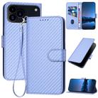 For iPhone 17 Pro Max YX0070 Carbon Fiber Buckle Leather Phone Case with Lanyard(Light Purple) - 1