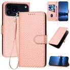 For iPhone 17 Pro Max YX0070 Carbon Fiber Buckle Leather Phone Case with Lanyard(Pink) - 1