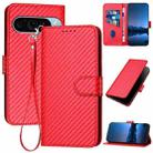 For Google Pixel 9 Pro YX0070 Carbon Fiber Buckle Leather Phone Case with Lanyard(Red) - 1