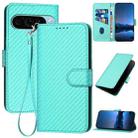 For Google Pixel 9 Pro YX0070 Carbon Fiber Buckle Leather Phone Case with Lanyard(Light Blue) - 1