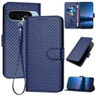 For Google Pixel 9 Pro YX0070 Carbon Fiber Buckle Leather Phone Case with Lanyard(Royal Blue) - 1