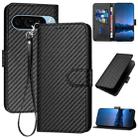 For Google Pixel 9 Pro YX0070 Carbon Fiber Buckle Leather Phone Case with Lanyard(Black) - 1