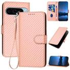 For Google Pixel 9 Pro YX0070 Carbon Fiber Buckle Leather Phone Case with Lanyard(Pink) - 1