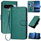 For Google Pixel 9 Pro YX0070 Carbon Fiber Buckle Leather Phone Case with Lanyard(Dark Green) - 1