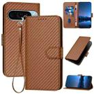 For Google Pixel 9 YX0070 Carbon Fiber Buckle Leather Phone Case with Lanyard(Coffee) - 1