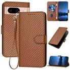 For Google Pixel 8a YX0070 Carbon Fiber Buckle Leather Phone Case with Lanyard(Coffee) - 1