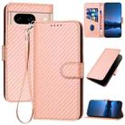 For Google Pixel 8a YX0070 Carbon Fiber Buckle Leather Phone Case with Lanyard(Pink) - 1