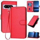 For Google Pixel 8 Pro YX0070 Carbon Fiber Buckle Leather Phone Case with Lanyard(Red) - 1