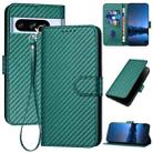 For Google Pixel 8 Pro YX0070 Carbon Fiber Buckle Leather Phone Case with Lanyard(Dark Green) - 1