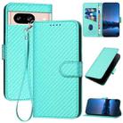 For Google Pixel 8 YX0070 Carbon Fiber Buckle Leather Phone Case with Lanyard(Light Blue) - 1