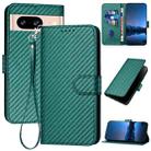 For Google Pixel 8 YX0070 Carbon Fiber Buckle Leather Phone Case with Lanyard(Dark Green) - 1