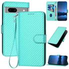 For Google Pixel 7a YX0070 Carbon Fiber Buckle Leather Phone Case with Lanyard(Light Blue) - 1