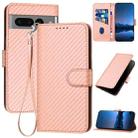 For Google Pixel 7 Pro YX0070 Carbon Fiber Buckle Leather Phone Case with Lanyard(Pink) - 1