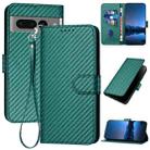 For Google Pixel 7 Pro YX0070 Carbon Fiber Buckle Leather Phone Case with Lanyard(Dark Green) - 1