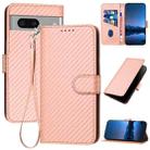 For Google Pixel 7 YX0070 Carbon Fiber Buckle Leather Phone Case with Lanyard(Pink) - 1