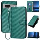 For Google Pixel 7 YX0070 Carbon Fiber Buckle Leather Phone Case with Lanyard(Dark Green) - 1