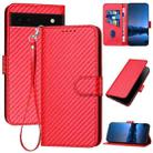 For Google Pixel 6a YX0070 Carbon Fiber Buckle Leather Phone Case with Lanyard(Red) - 1