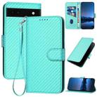 For Google Pixel 6a YX0070 Carbon Fiber Buckle Leather Phone Case with Lanyard(Light Blue) - 1