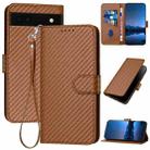 For Google Pixel 6a YX0070 Carbon Fiber Buckle Leather Phone Case with Lanyard(Coffee) - 1