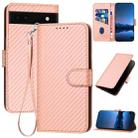 For Google Pixel 6a YX0070 Carbon Fiber Buckle Leather Phone Case with Lanyard(Pink) - 1