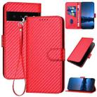 For Google Pixel 6 Pro YX0070 Carbon Fiber Buckle Leather Phone Case with Lanyard(Red) - 1