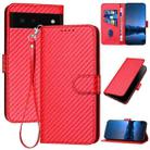 For Google Pixel 6 YX0070 Carbon Fiber Buckle Leather Phone Case with Lanyard(Red) - 1