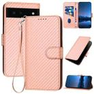 For Google Pixel 6 YX0070 Carbon Fiber Buckle Leather Phone Case with Lanyard(Pink) - 1