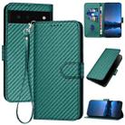 For Google Pixel 6 YX0070 Carbon Fiber Buckle Leather Phone Case with Lanyard(Dark Green) - 1