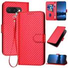 For Google Pixel 9a YX0070 Carbon Fiber Buckle Leather Phone Case with Lanyard(Red) - 1