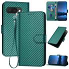 For Google Pixel 9a YX0070 Carbon Fiber Buckle Leather Phone Case with Lanyard(Dark Green) - 1