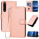 For Sony Xperia 1 IV YX0070 Carbon Fiber Buckle Leather Phone Case with Lanyard(Pink) - 1