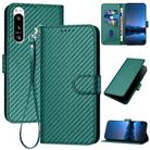 For Sony Xperia 5 IV YX0070 Carbon Fiber Buckle Leather Phone Case with Lanyard(Dark Green) - 1