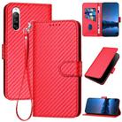 For Sony Xperia 10 III YX0070 Carbon Fiber Buckle Leather Phone Case with Lanyard(Red) - 1