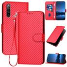 For Sony Xperia 10 IV YX0070 Carbon Fiber Buckle Leather Phone Case with Lanyard(Red) - 1