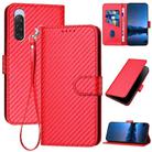 For Sony Xperia 10 V 2023 YX0070 Carbon Fiber Buckle Leather Phone Case with Lanyard(Red) - 1