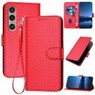 For Sony Xperia 1 VI YX0070 Carbon Fiber Buckle Leather Phone Case with Lanyard(Red) - 1