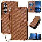 For Sony Xperia 1 VI YX0070 Carbon Fiber Buckle Leather Phone Case with Lanyard(Coffee) - 1