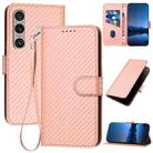 For Sony Xperia 1 VI YX0070 Carbon Fiber Buckle Leather Phone Case with Lanyard(Pink) - 1