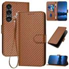 For Sony Xperia 1 VII YX0070 Carbon Fiber Buckle Leather Phone Case with Lanyard(Coffee) - 1