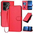 For Tecno Camon 20 Premier YX0070 Carbon Fiber Buckle Leather Phone Case with Lanyard(Red) - 1