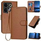For Tecno Camon 20 Premier YX0070 Carbon Fiber Buckle Leather Phone Case with Lanyard(Coffee) - 1