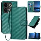 For Tecno Camon 20 Premier YX0070 Carbon Fiber Buckle Leather Phone Case with Lanyard(Dark Green) - 1