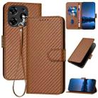 For Tecno Spark 10 Pro YX0070 Carbon Fiber Buckle Leather Phone Case with Lanyard(Coffee) - 1