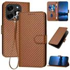For Tecno Spark 20 YX0070 Carbon Fiber Buckle Leather Phone Case with Lanyard(Coffee) - 1